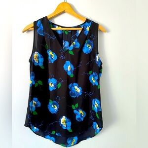 Banana Republic Womens Size Small Sleeveless V Neck Floral Blouse Shell Navy